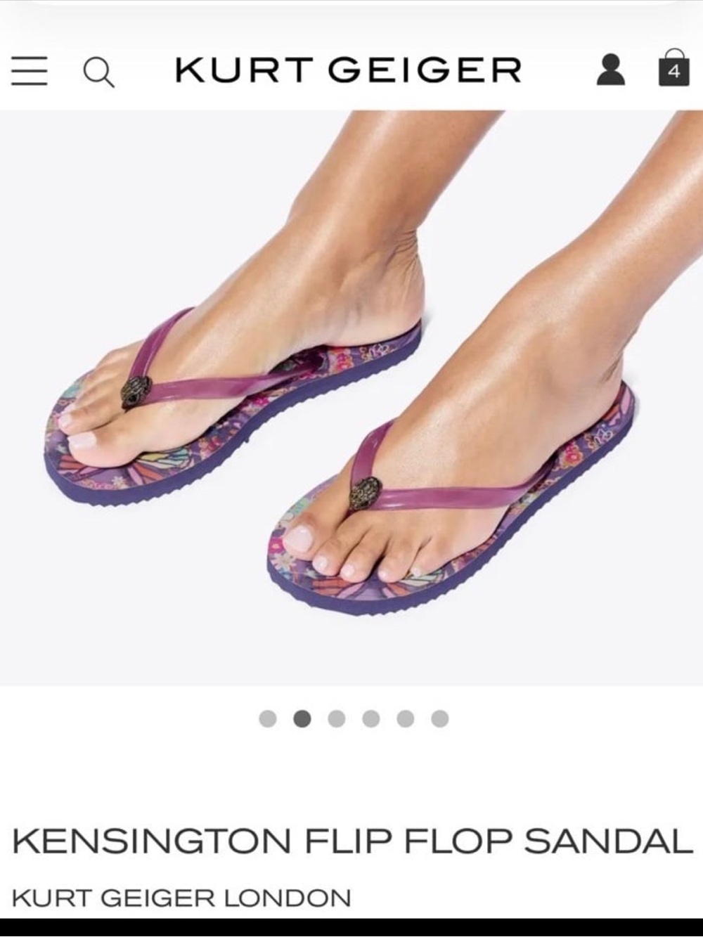 Kurt Geiger Lilac Floral Butterfly Flip Flop Sandals